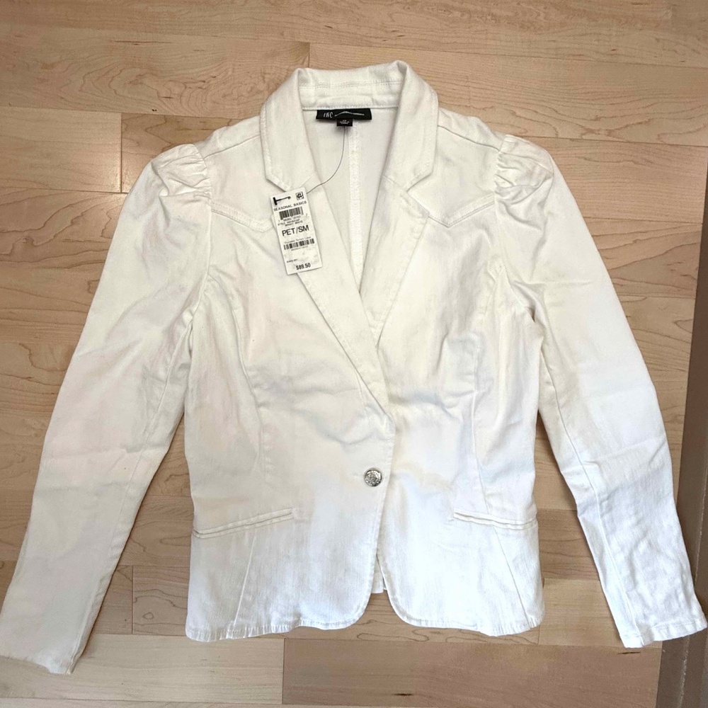 NWT I.N.C Women's Puff-Sleeve Tailored Denim Blazer - Picture 3 of 12